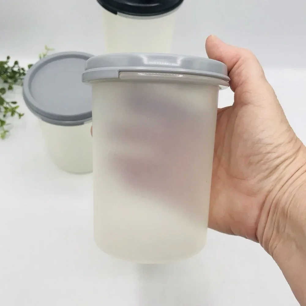 Tupperware 3 Pc Assorted Shake and Pour Bottle, 2 Small Round Gray Black